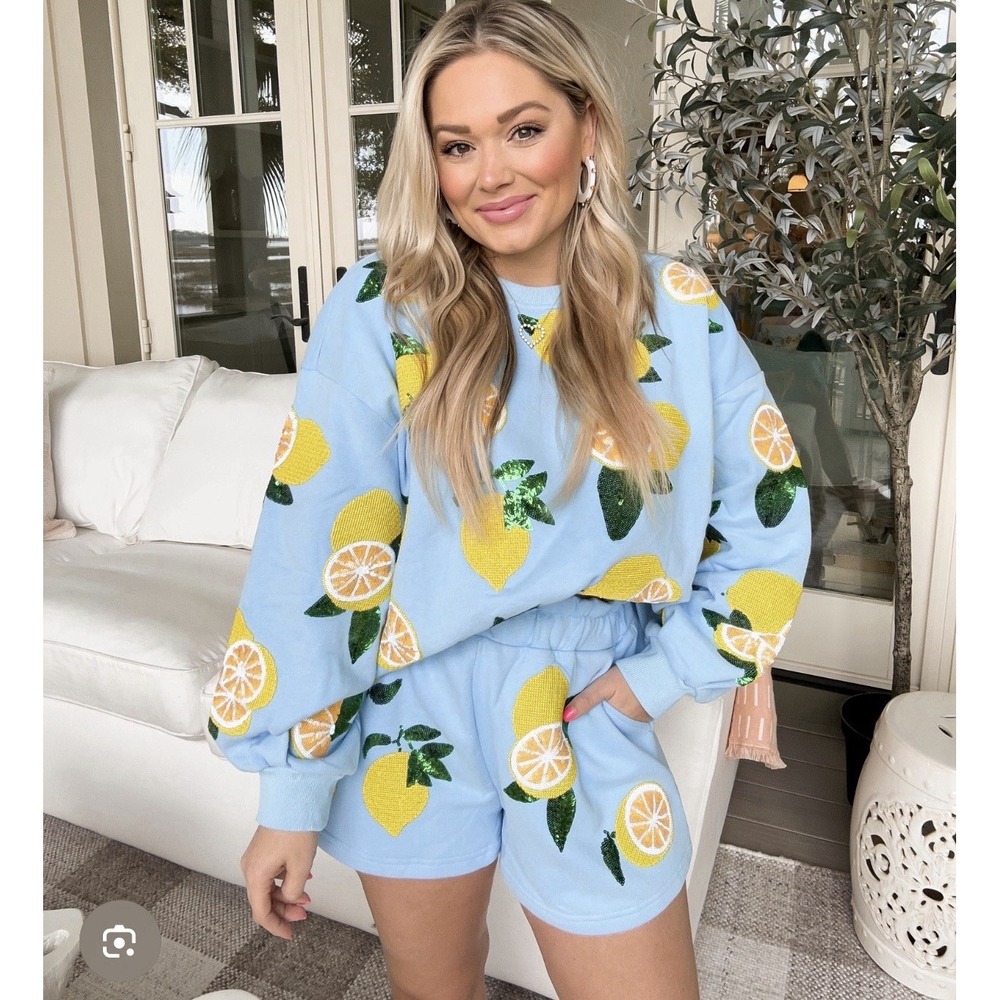 Queen Of Sparkles Lemons Sweatshirt Short Set Size L/XL